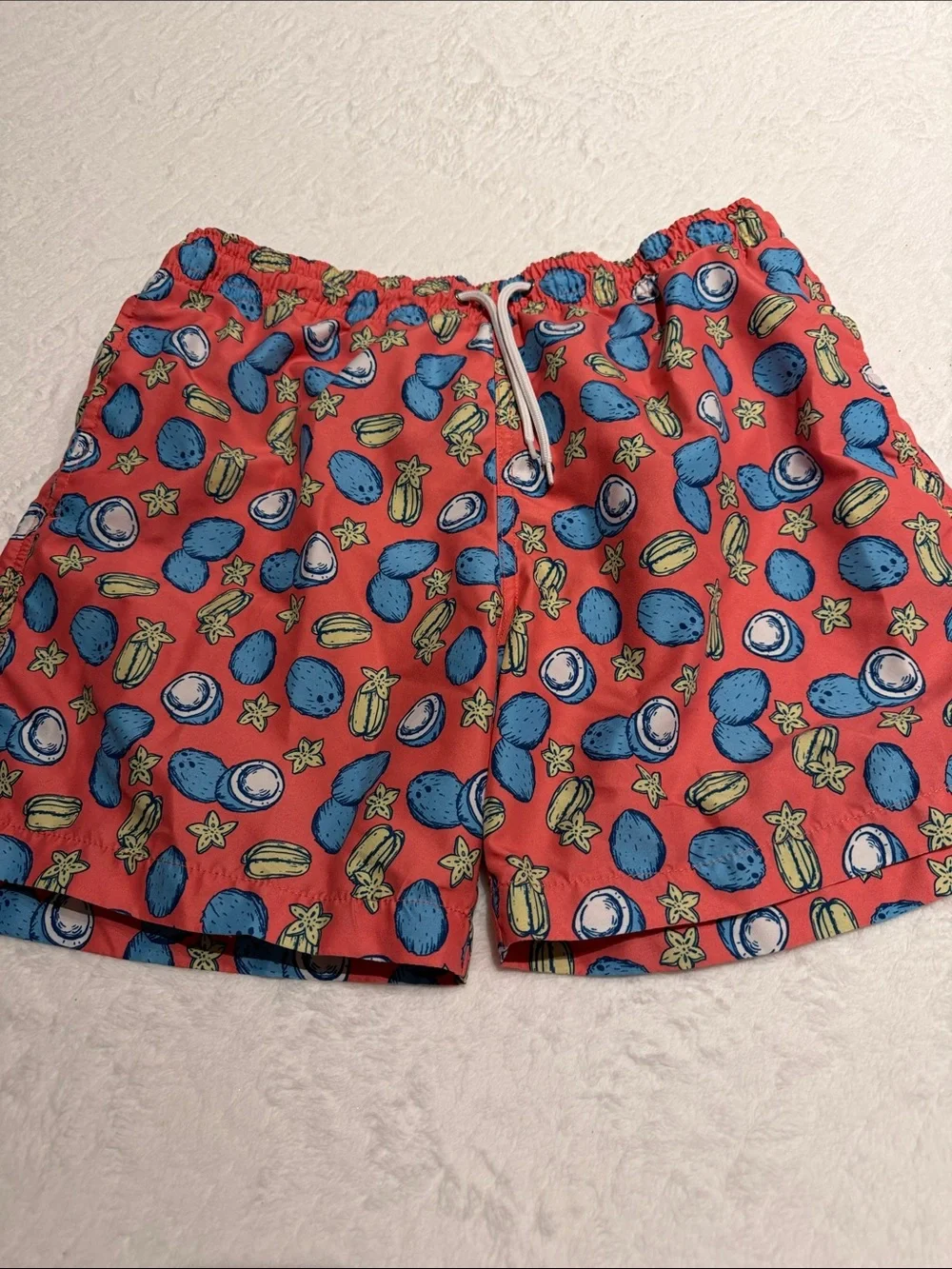 Men's Red Tropical Fruit Print Swim Trunks size L